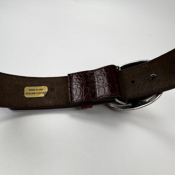Vintage ROC 1996 Brown Genuine Leather Belt Silver Buckle Florals Womens Size M - Picture 5 of 9